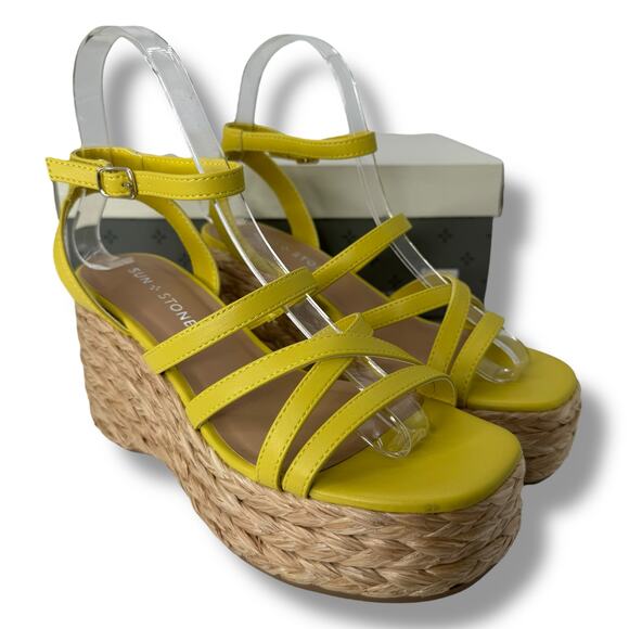 NEW Macy's Citron Strappy Platform Espadrilles Size 10 Sandals Boho Wedges - Picture 1 of 10